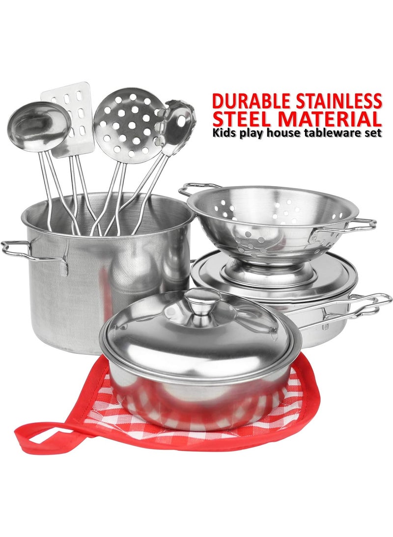 REZZOSS Stainless Steel Kitchen Playset 8 Pcs for Kids – Realistic Metal Cookware Pots & Pans Toy with Lids, Cooking Utensils & Pot Holder | Mini Chef Pretend Play Cooking Set | Montessori Learning Birthday Gift for Boys & Girls 3+ - Image 5